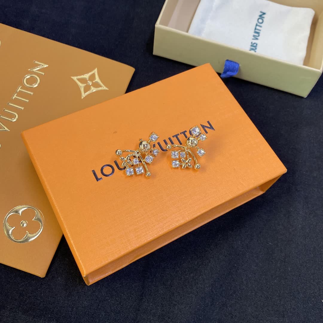 Louis Vuitton Elegant Gold and Crystal Earrings